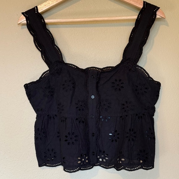 The Kooples Black Floral Embroidered Cropped Peplum Top NWT Size Medium - Picture 2 of 7